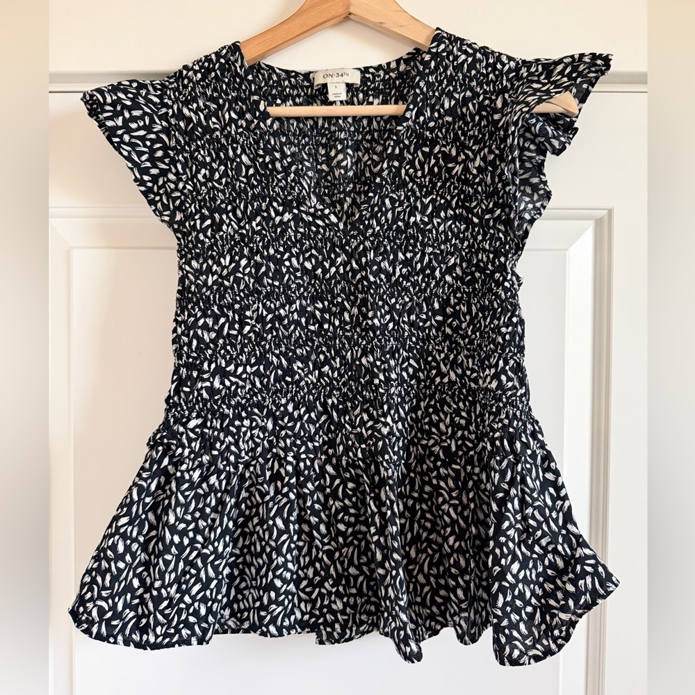 Women's Black and White Smocked Top